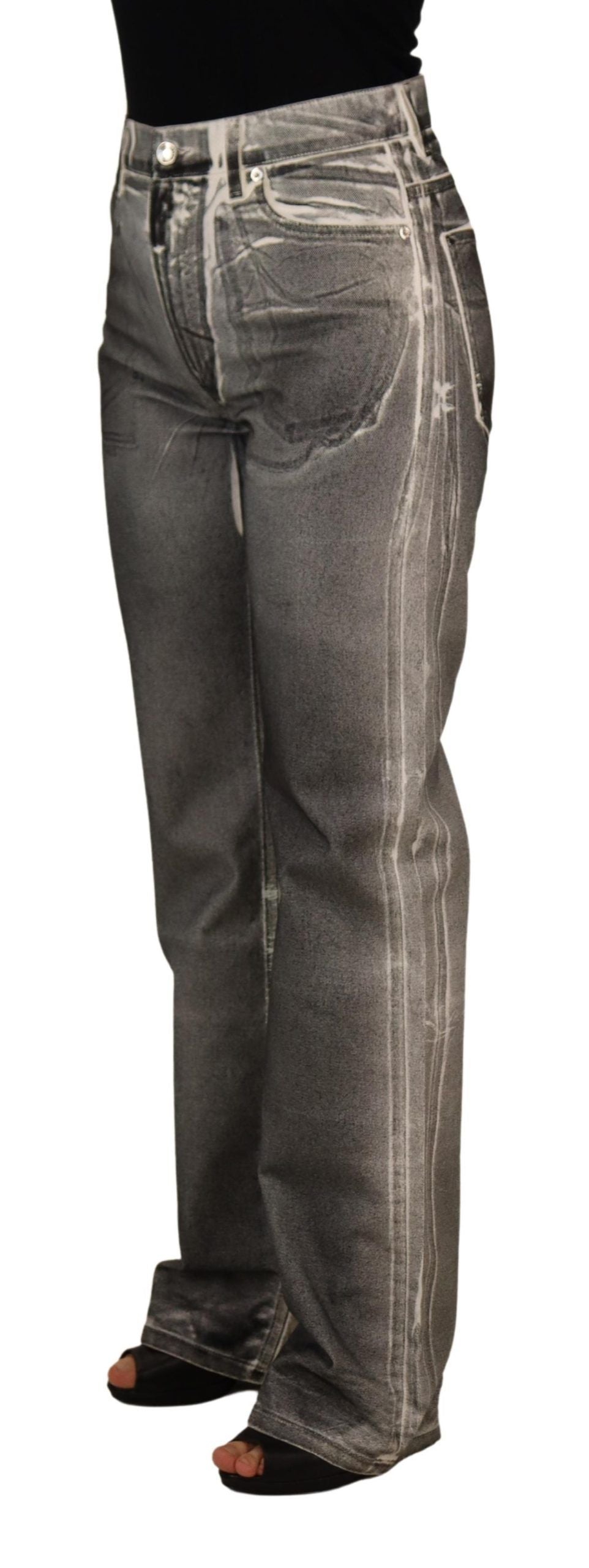 Jean en coton gris délavé taille haute Dolce & Gabbana