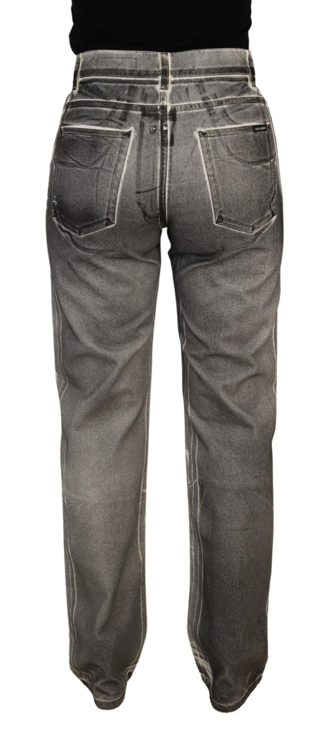 Jean en coton gris délavé taille haute Dolce & Gabbana