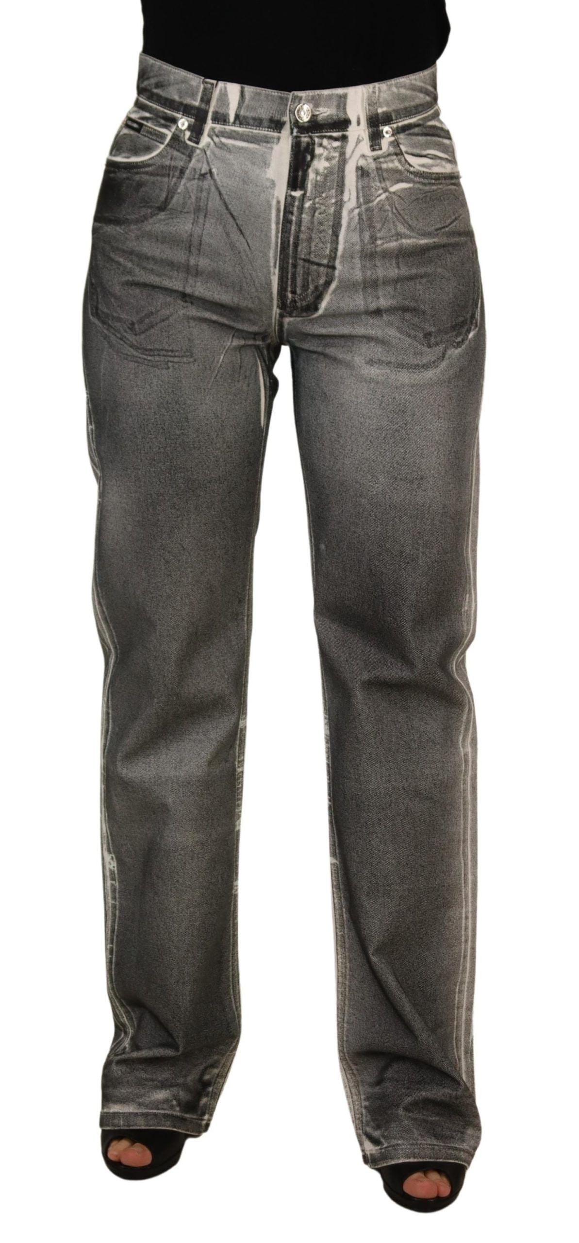 Jean en coton gris délavé taille haute Dolce & Gabbana