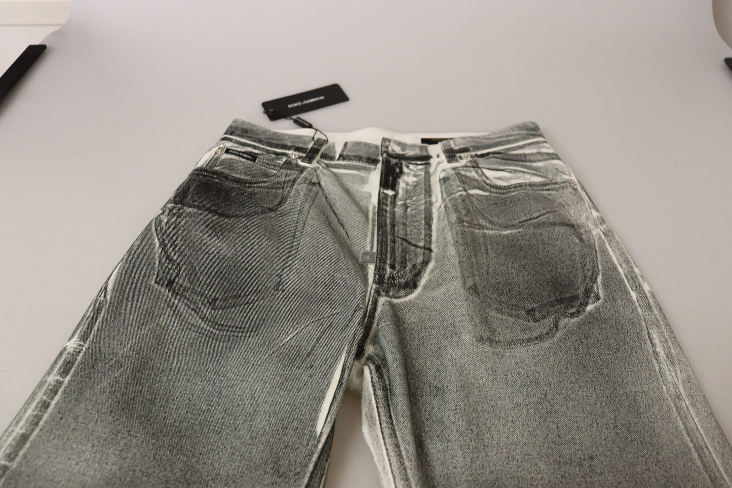Jean en coton gris délavé taille haute Dolce & Gabbana