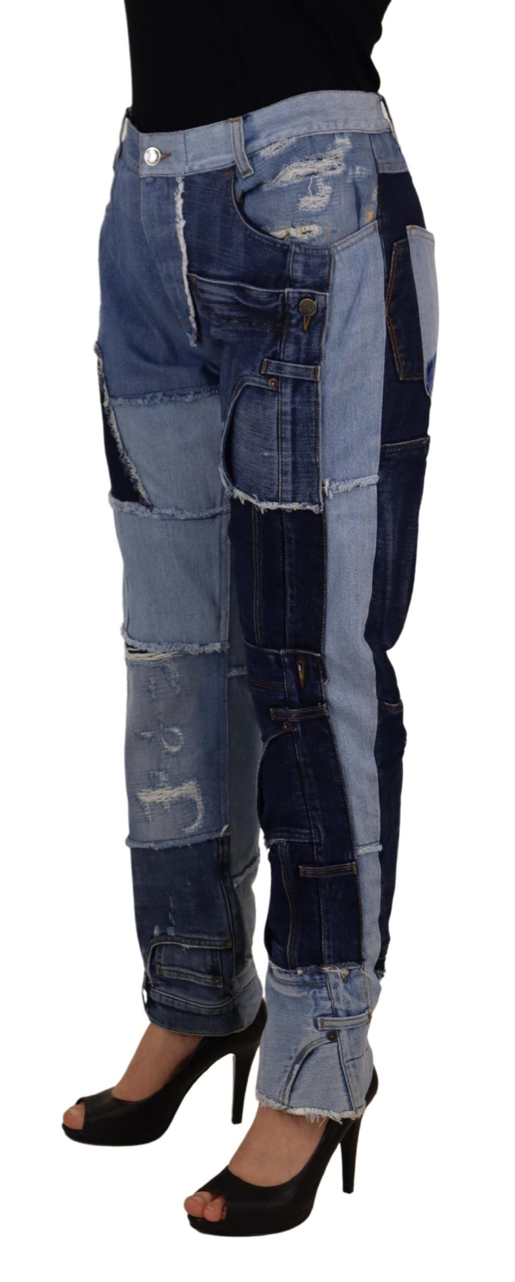 Jean en denim taille haute patchwork multicolore Dolce & Gabbana