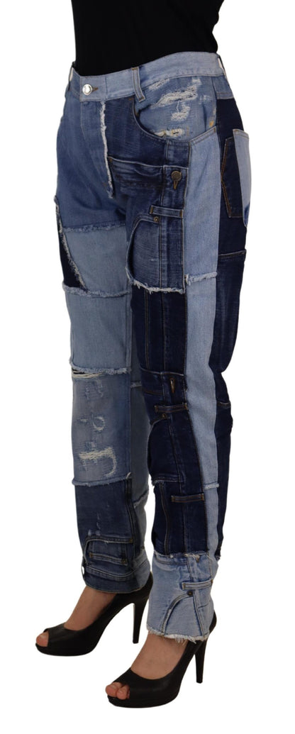 Jean en denim taille haute patchwork multicolore Dolce & Gabbana