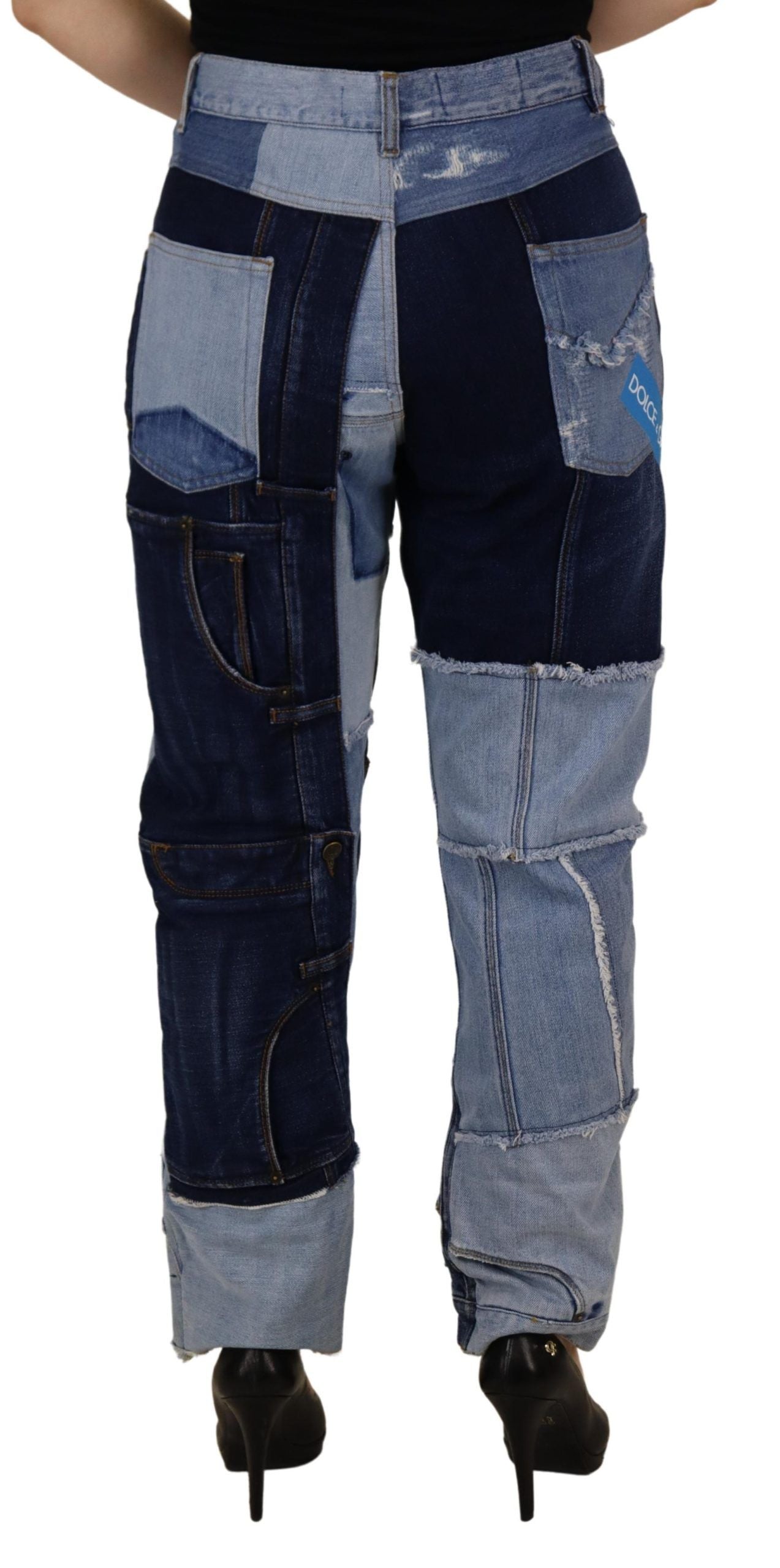 Jean en denim taille haute patchwork multicolore Dolce & Gabbana