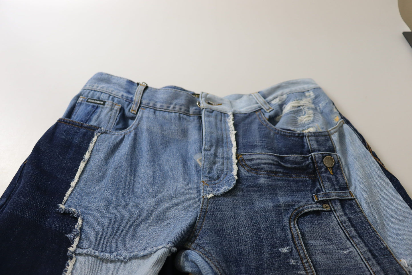 Jean en denim taille haute patchwork multicolore Dolce & Gabbana