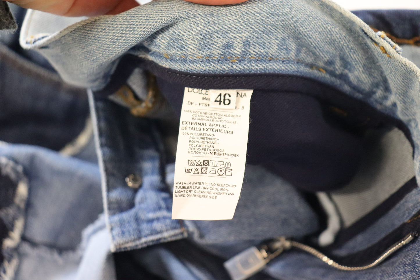 Jean en denim taille haute patchwork multicolore Dolce & Gabbana