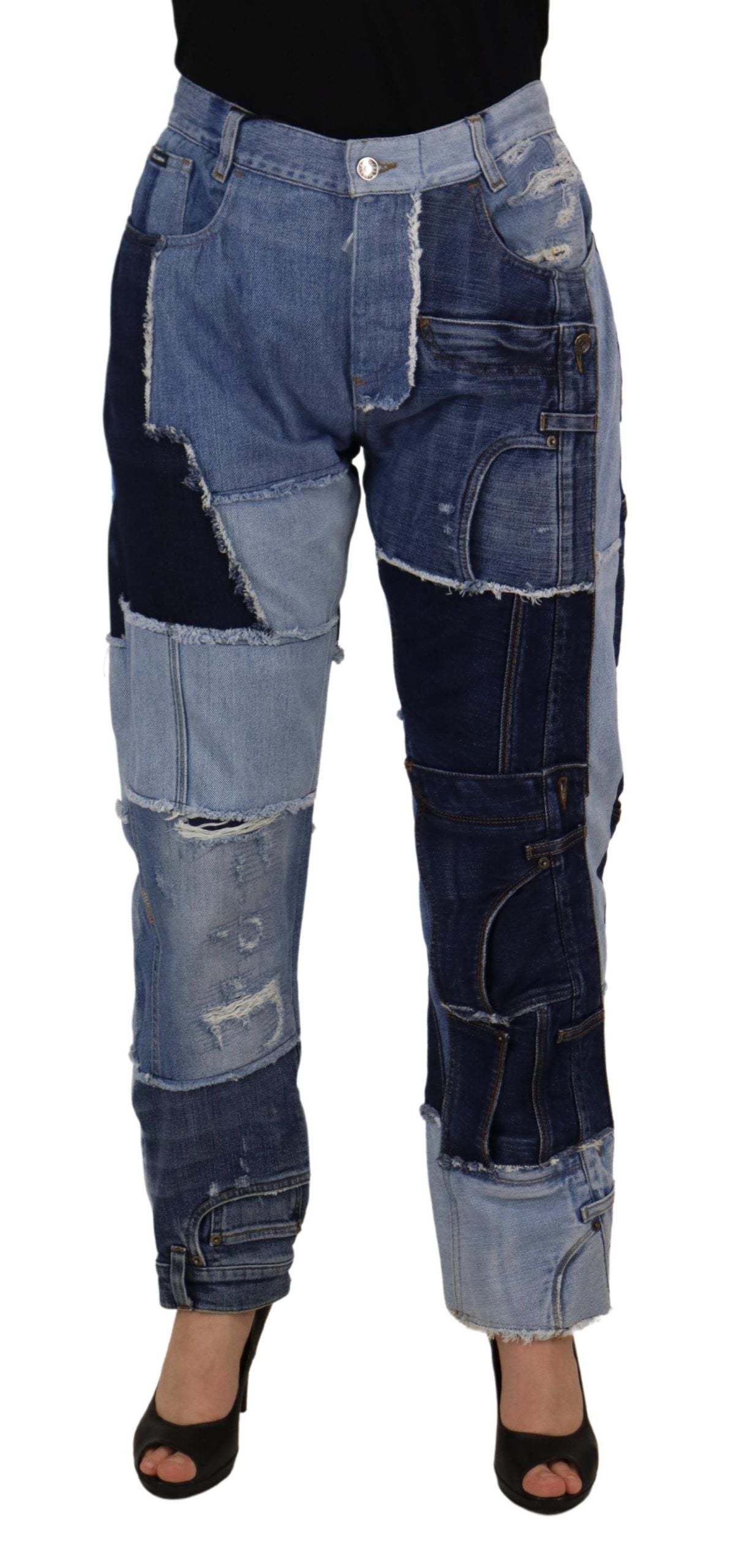Jean en denim taille haute patchwork multicolore Dolce & Gabbana