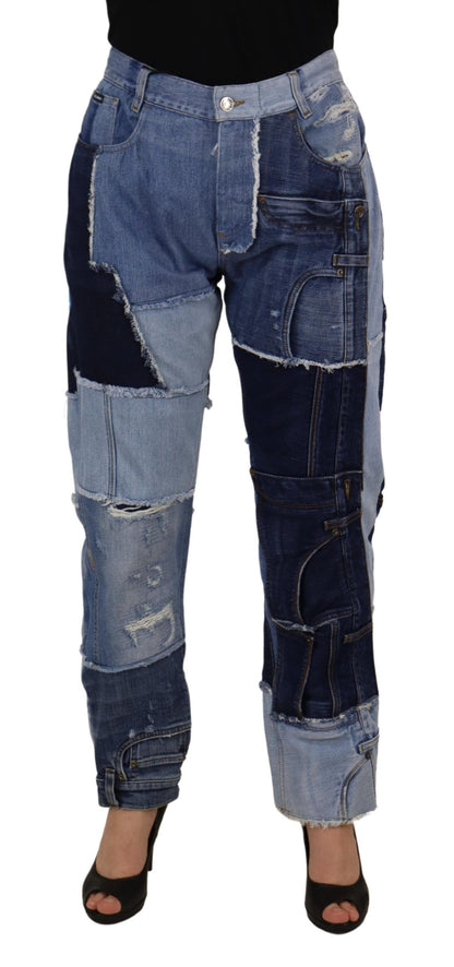 Jean en denim taille haute patchwork multicolore Dolce & Gabbana