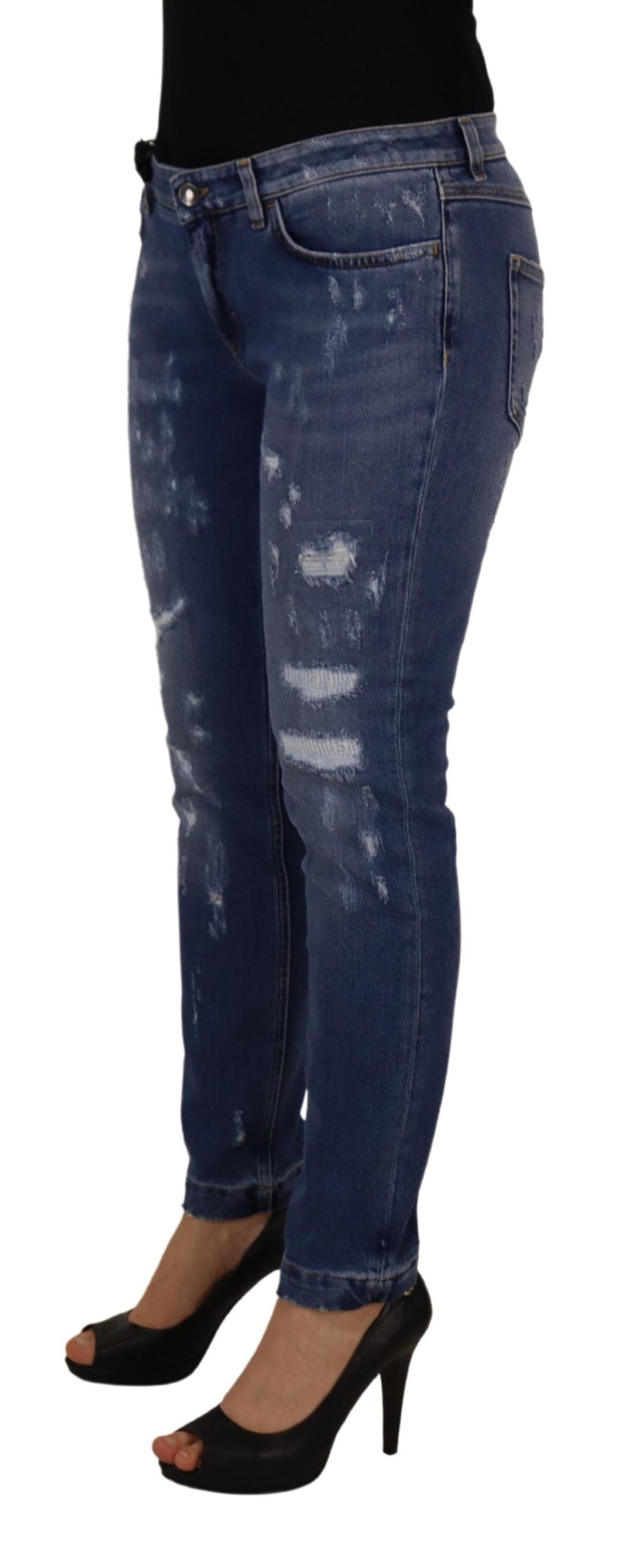 Jean en denim Dolce & Gabbana en coton délavé bleu, coupe skinny et taille basse