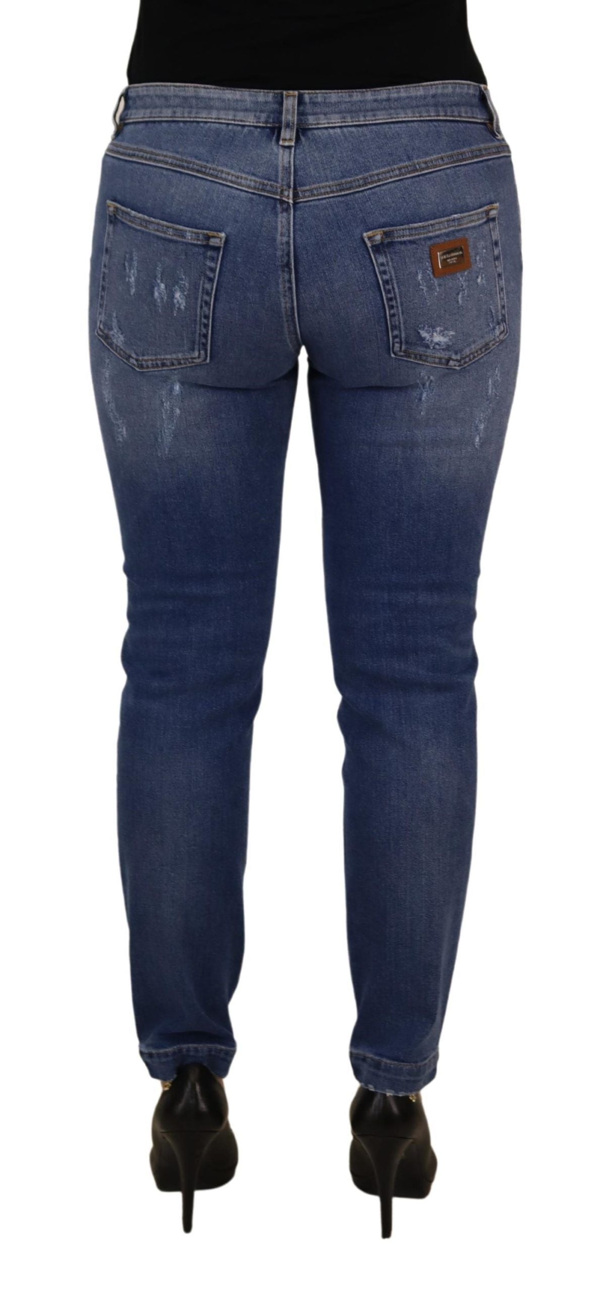 Jean en denim Dolce & Gabbana en coton délavé bleu, coupe skinny et taille basse
