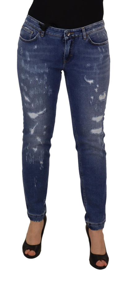 Jean en denim Dolce & Gabbana en coton délavé bleu, coupe skinny et taille basse
