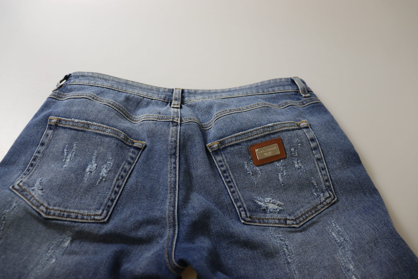 Jean en denim Dolce & Gabbana en coton délavé bleu, coupe skinny et taille basse