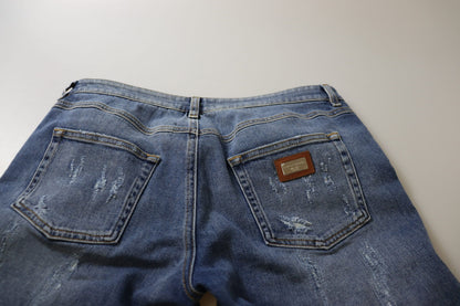 Jean en denim Dolce & Gabbana en coton délavé bleu, coupe skinny et taille basse