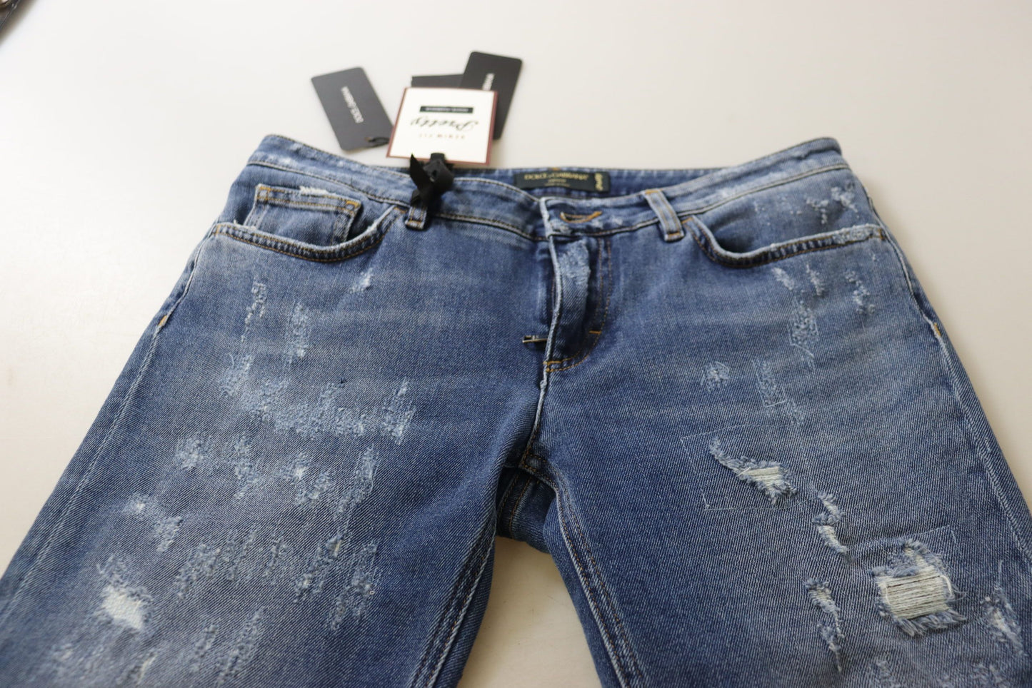 Jean en denim Dolce & Gabbana en coton délavé bleu, coupe skinny et taille basse