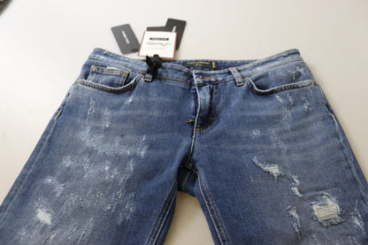 Jean en denim Dolce & Gabbana en coton délavé bleu, coupe skinny et taille basse