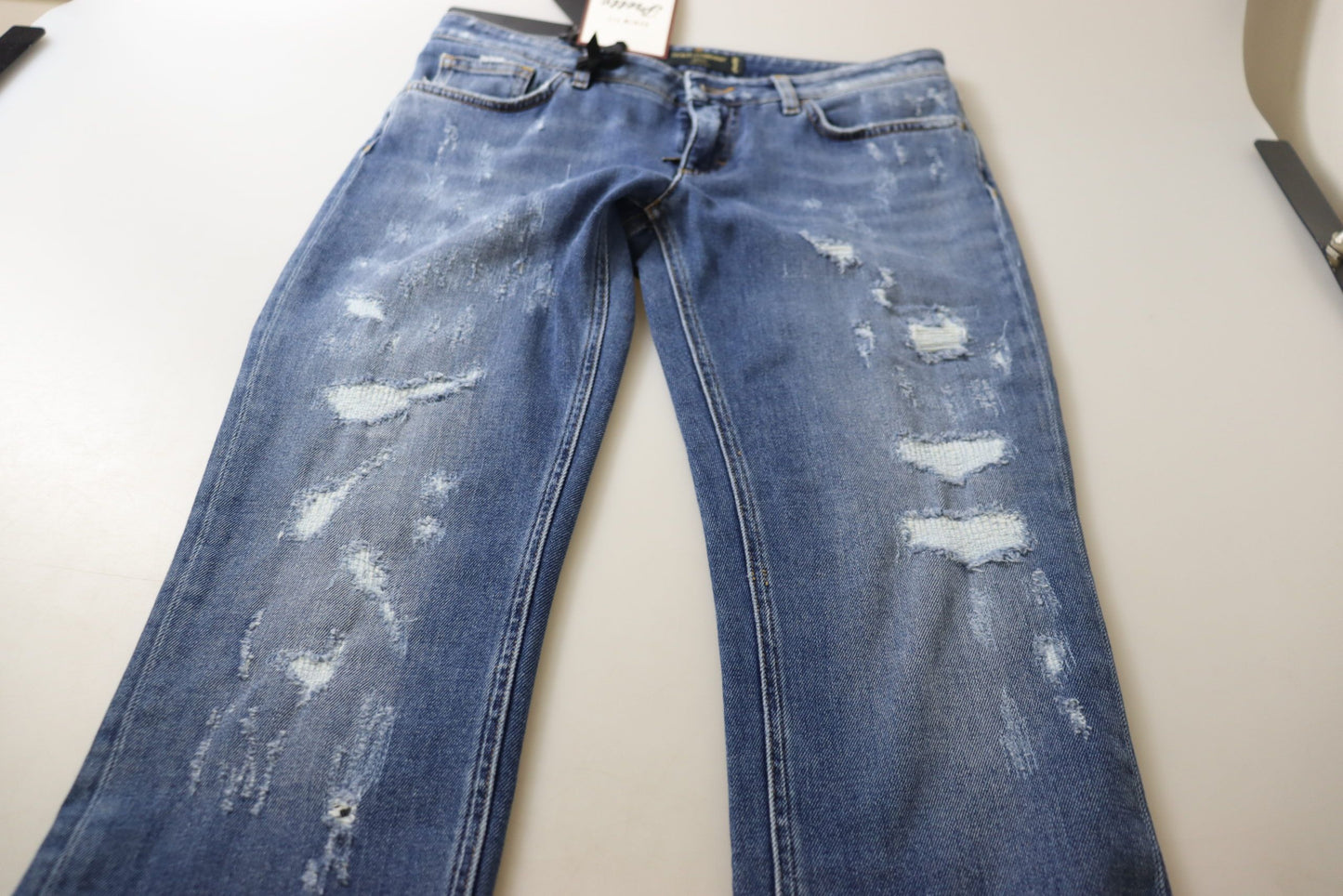 Jean en denim Dolce & Gabbana en coton délavé bleu, coupe skinny et taille basse