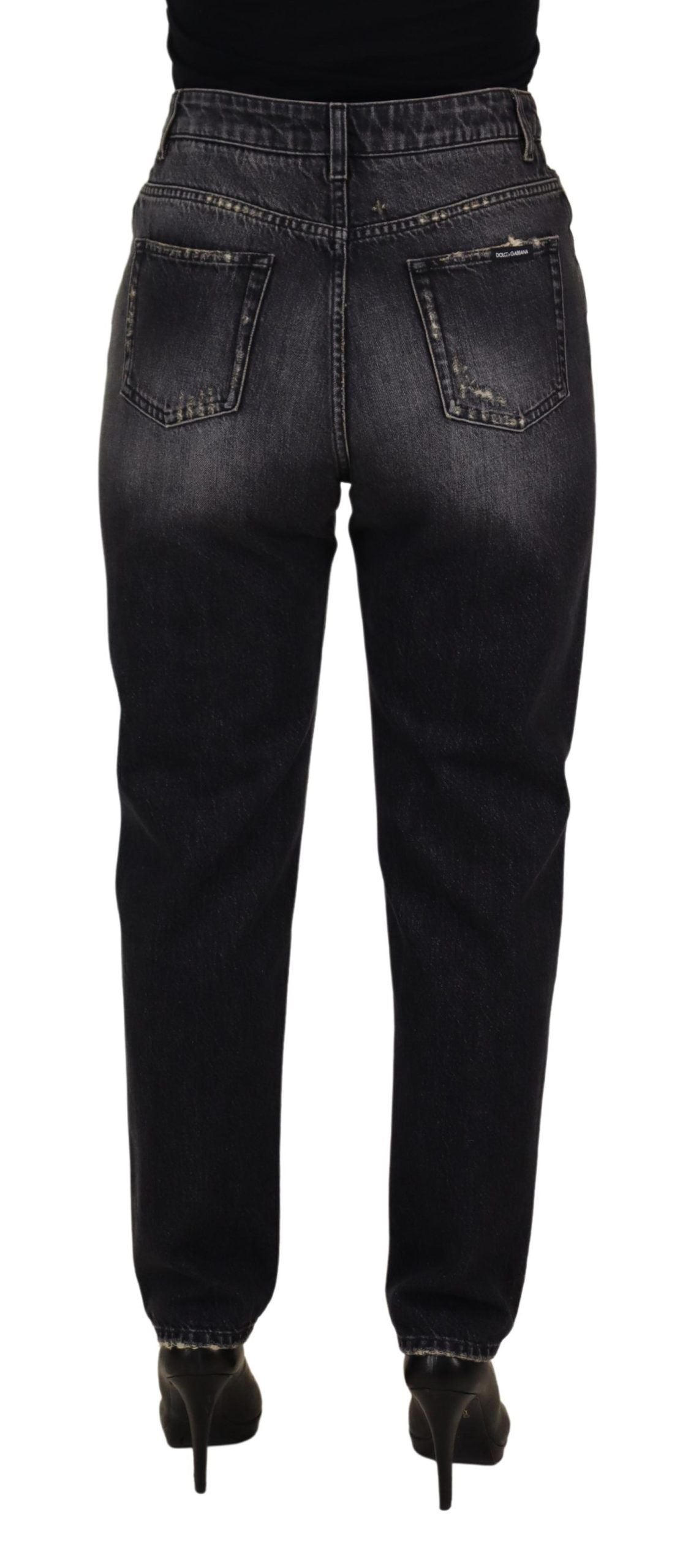 Jean en denim noir Dolce & Gabbana délavé et déchiré taille haute