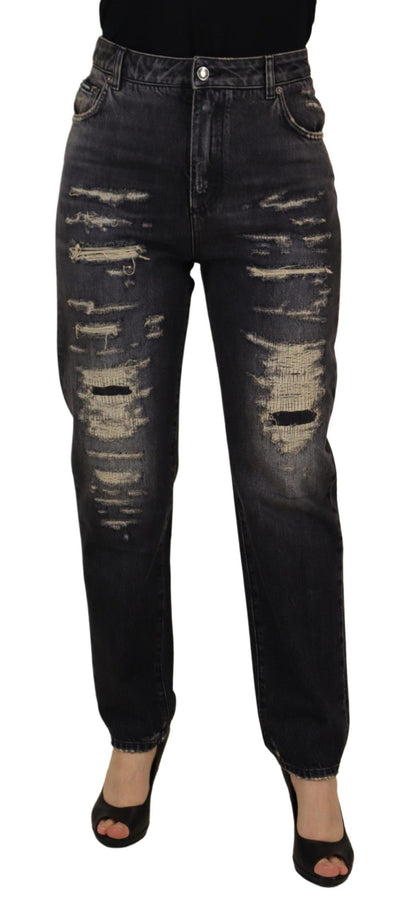 Jean en denim noir Dolce & Gabbana délavé et déchiré taille haute