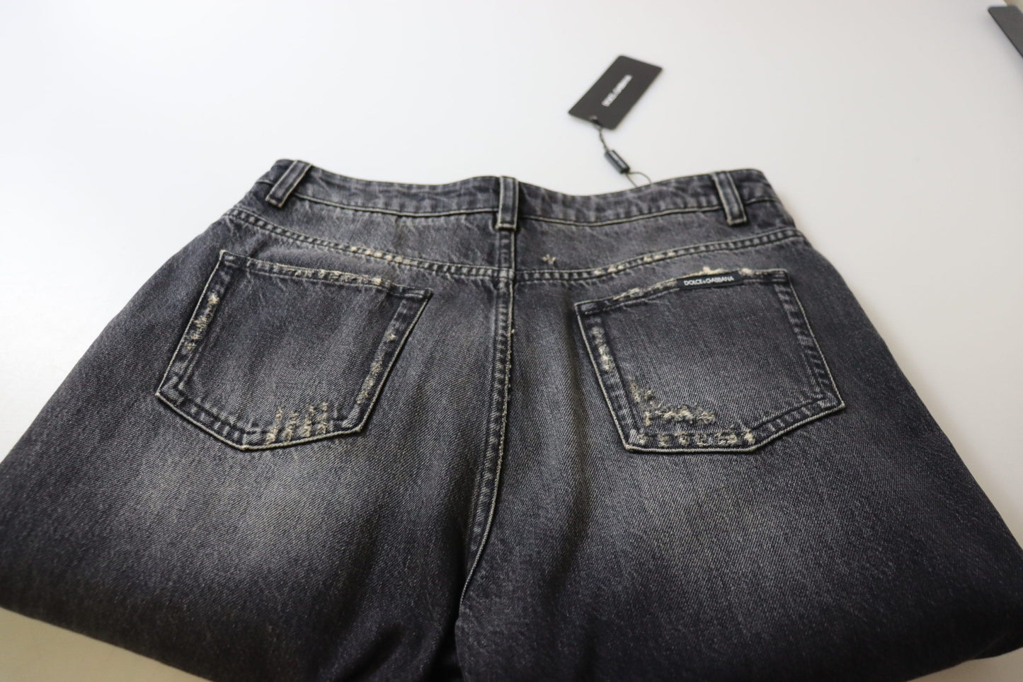 Jean en denim noir Dolce & Gabbana délavé et déchiré taille haute