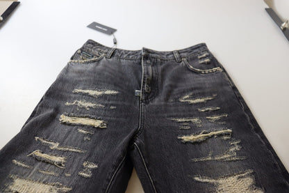 Jean en denim noir Dolce & Gabbana délavé et déchiré taille haute