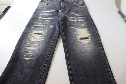 Jean en denim noir Dolce & Gabbana délavé et déchiré taille haute