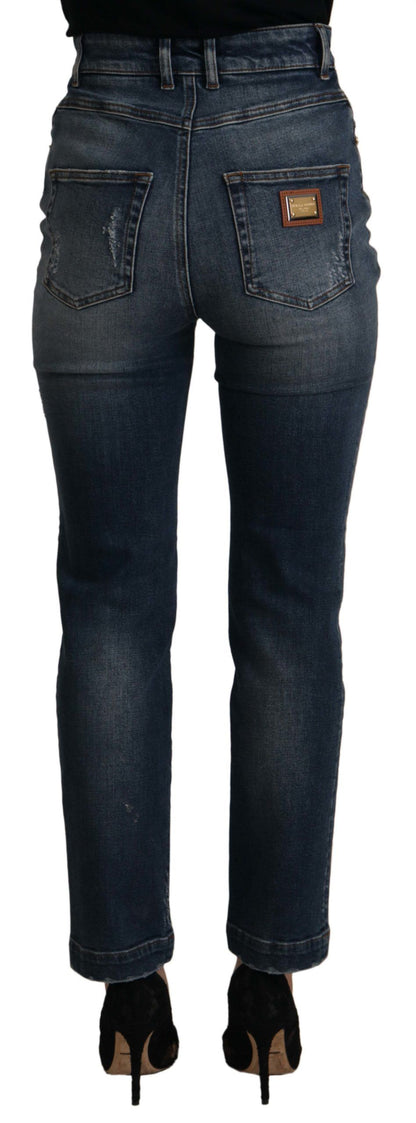 Jean en denim bleu Dolce & Gabbana orné de cristaux