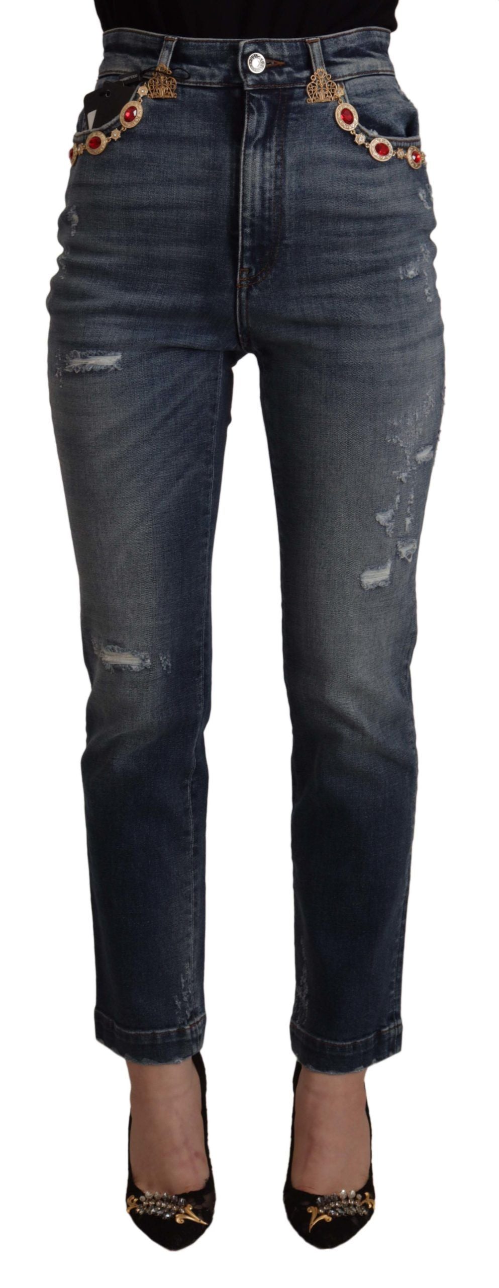 Jean en denim bleu Dolce & Gabbana orné de cristaux