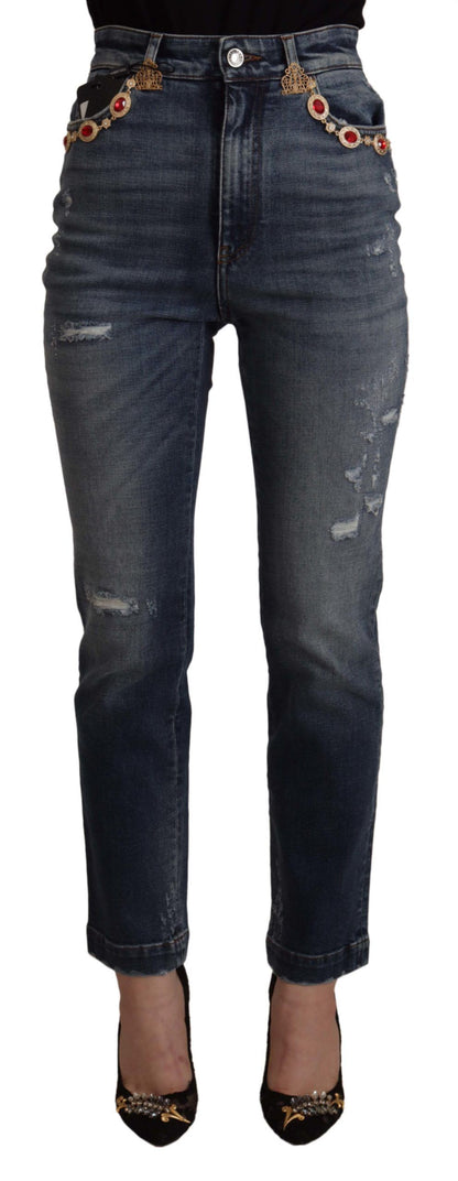 Jean en denim bleu Dolce & Gabbana orné de cristaux