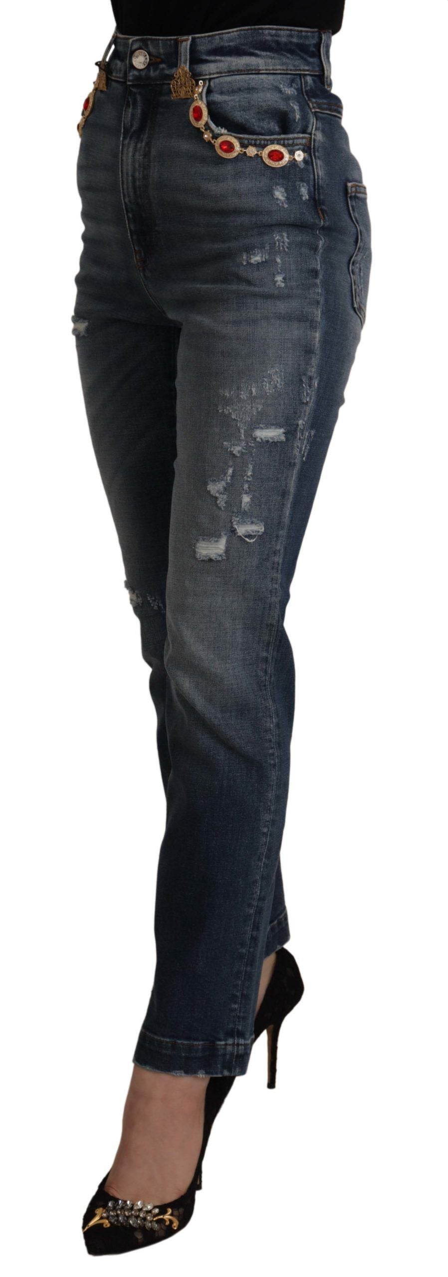 Jean en denim bleu Dolce & Gabbana orné de cristaux