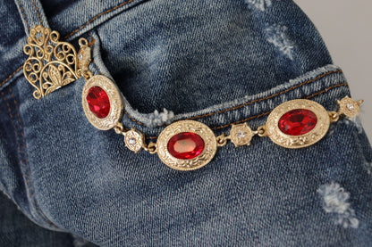Jean en denim bleu Dolce & Gabbana orné de cristaux