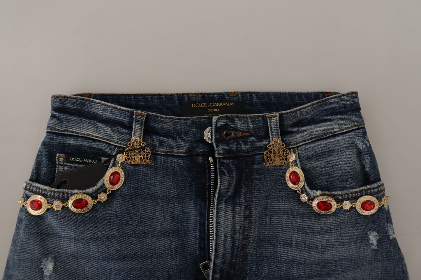 Jean en denim bleu Dolce & Gabbana orné de cristaux