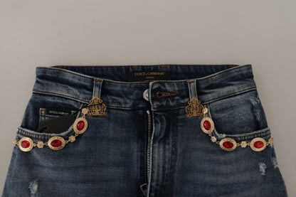 Jean en denim bleu Dolce & Gabbana orné de cristaux
