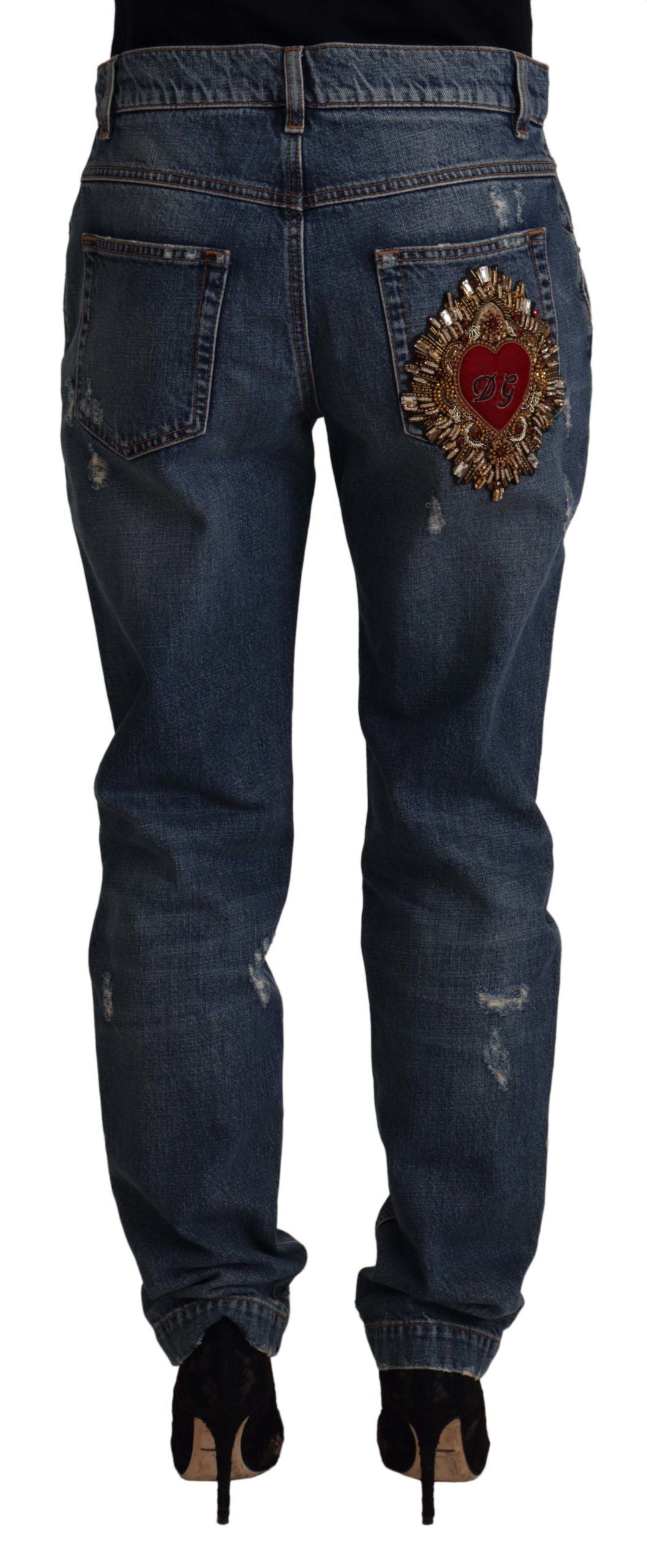 Jeans Dolce & Gabbana de mezclilla azul con logo de corazón barroco