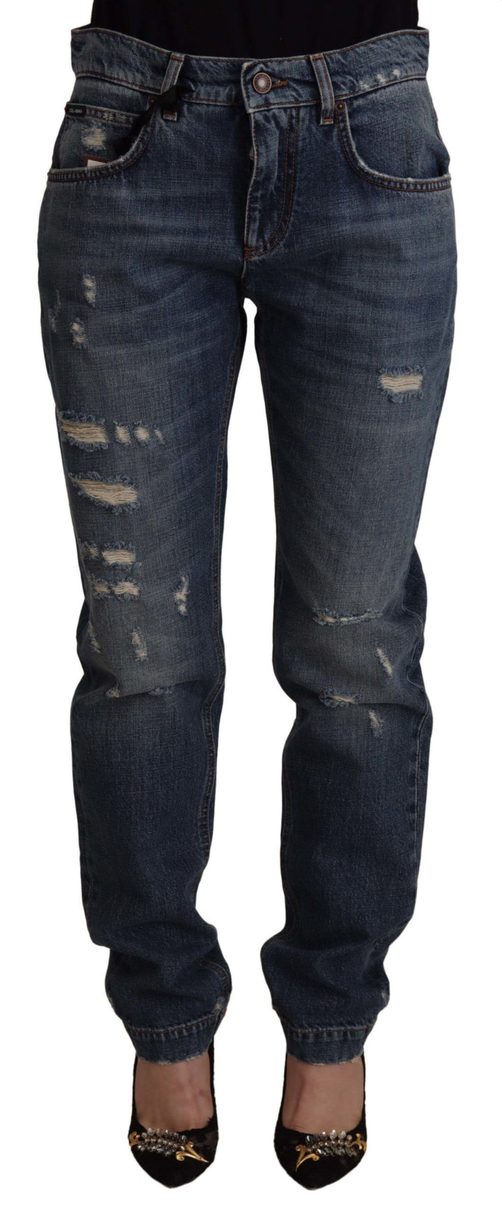 Pantalon Jean Dolce & Gabbana Bleu Denim Cœur Baroque Logo Patch