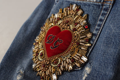 Jeans Dolce & Gabbana de mezclilla azul con logo de corazón barroco