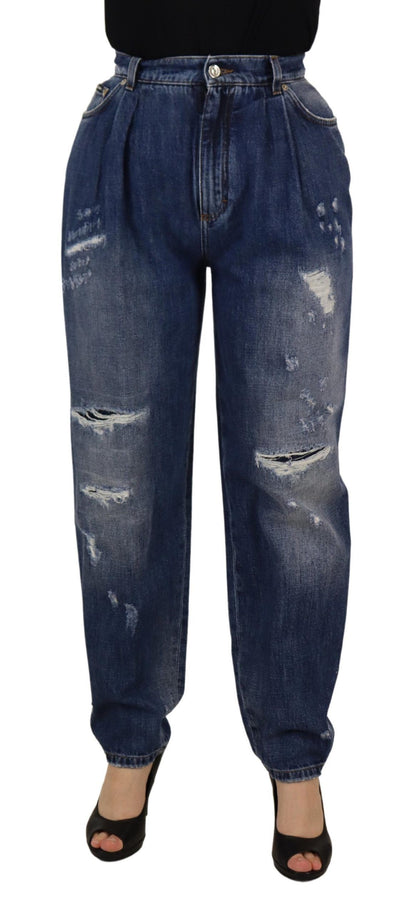 Pantalon large taille haute délavé Dolce & Gabbana bleu