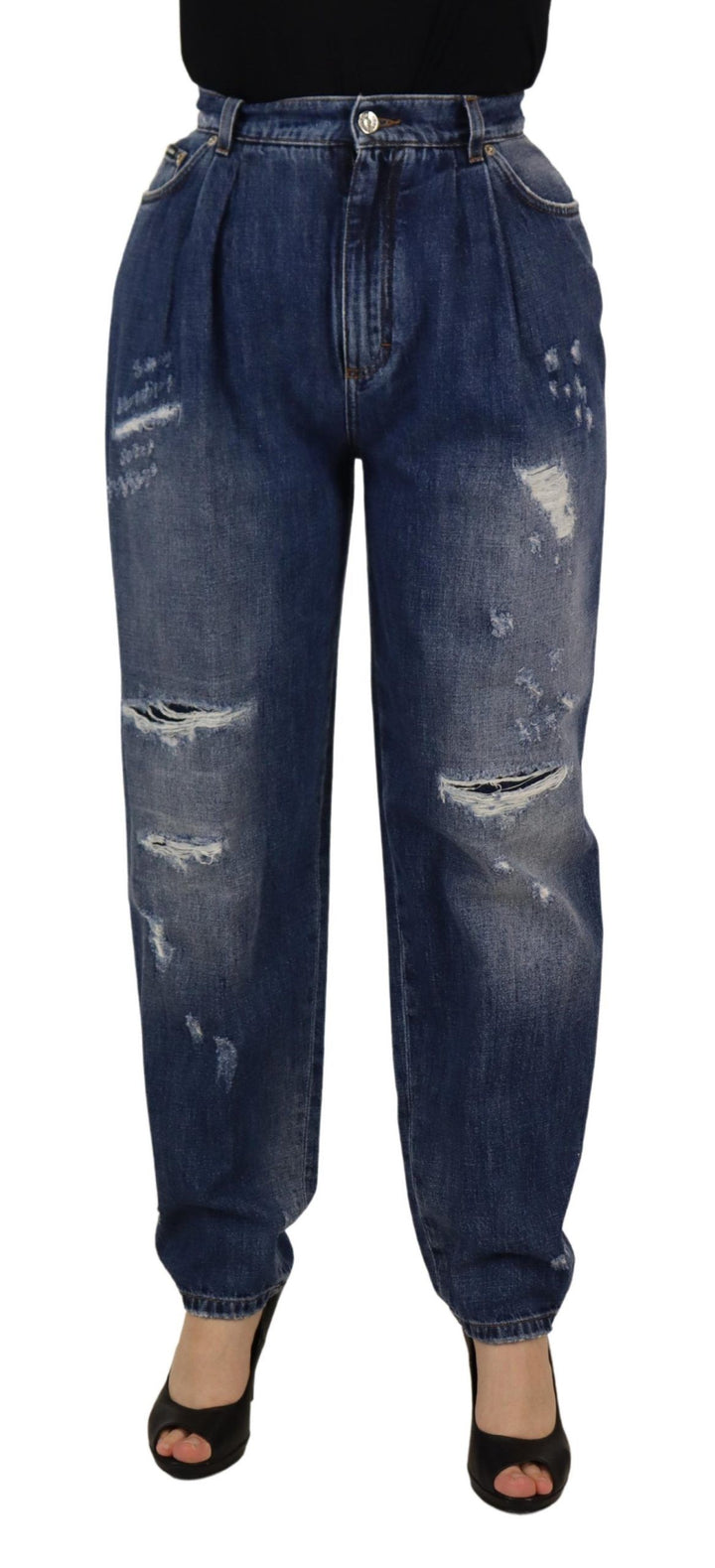 Pantalon large taille haute délavé Dolce & Gabbana bleu