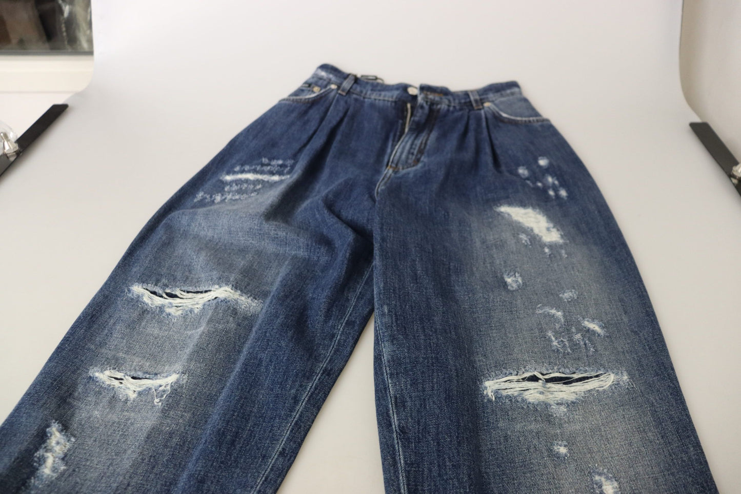 Pantalon large taille haute délavé Dolce & Gabbana bleu
