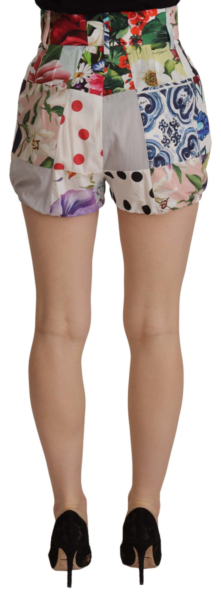 Shorts de algodón de tiro alto con diseño de patchwork multicolor de Dolce & Gabbana
