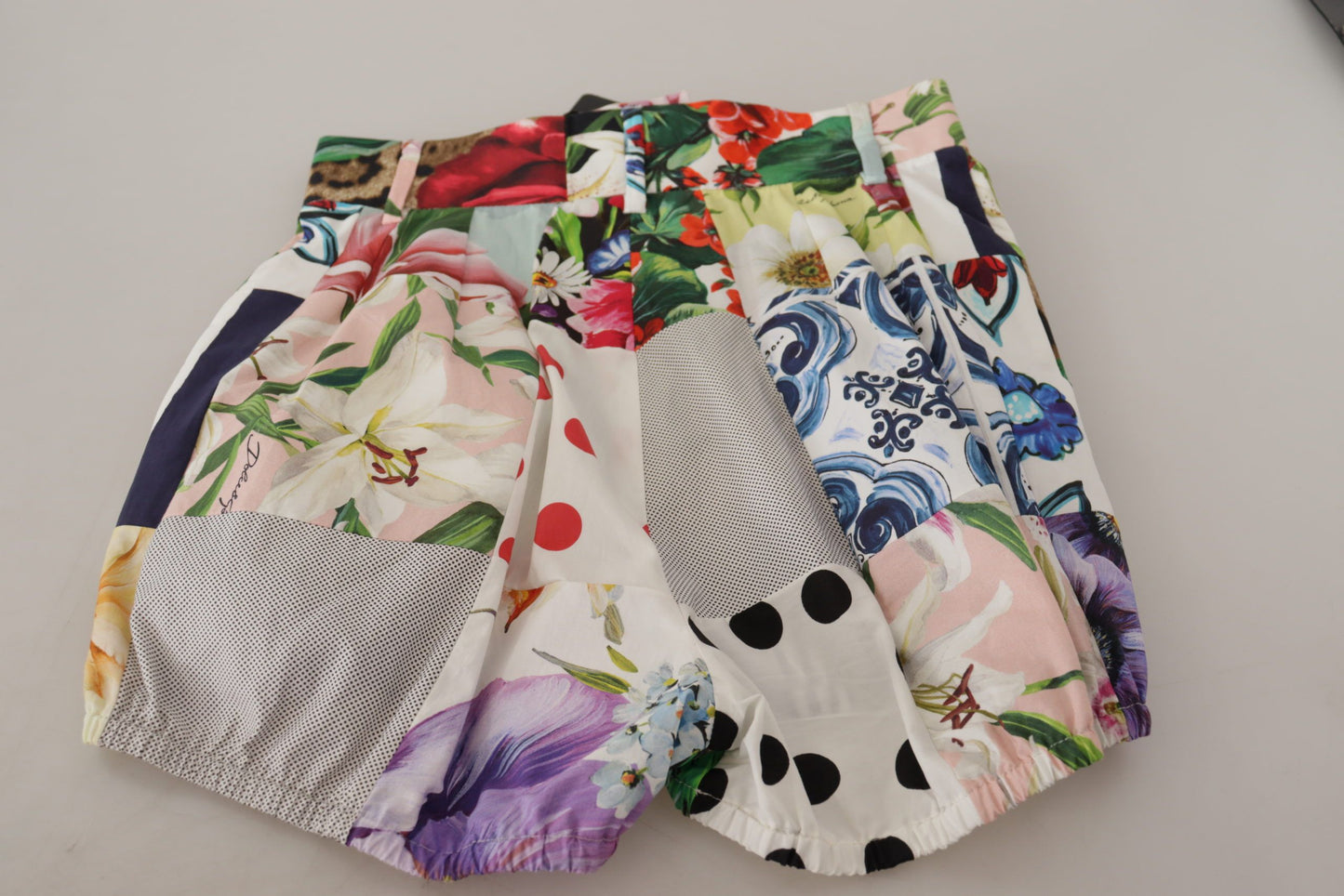Shorts taille haute en coton à patchwork multicolore Dolce & Gabbana
