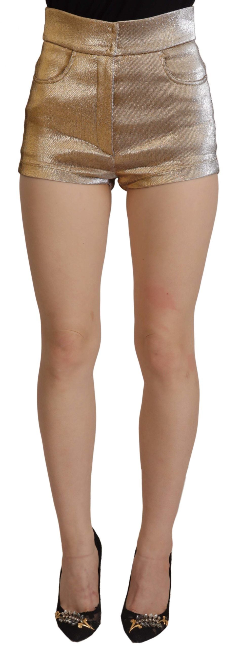 Shorts scintillants en coton mélangé doré Dolce & Gabbana