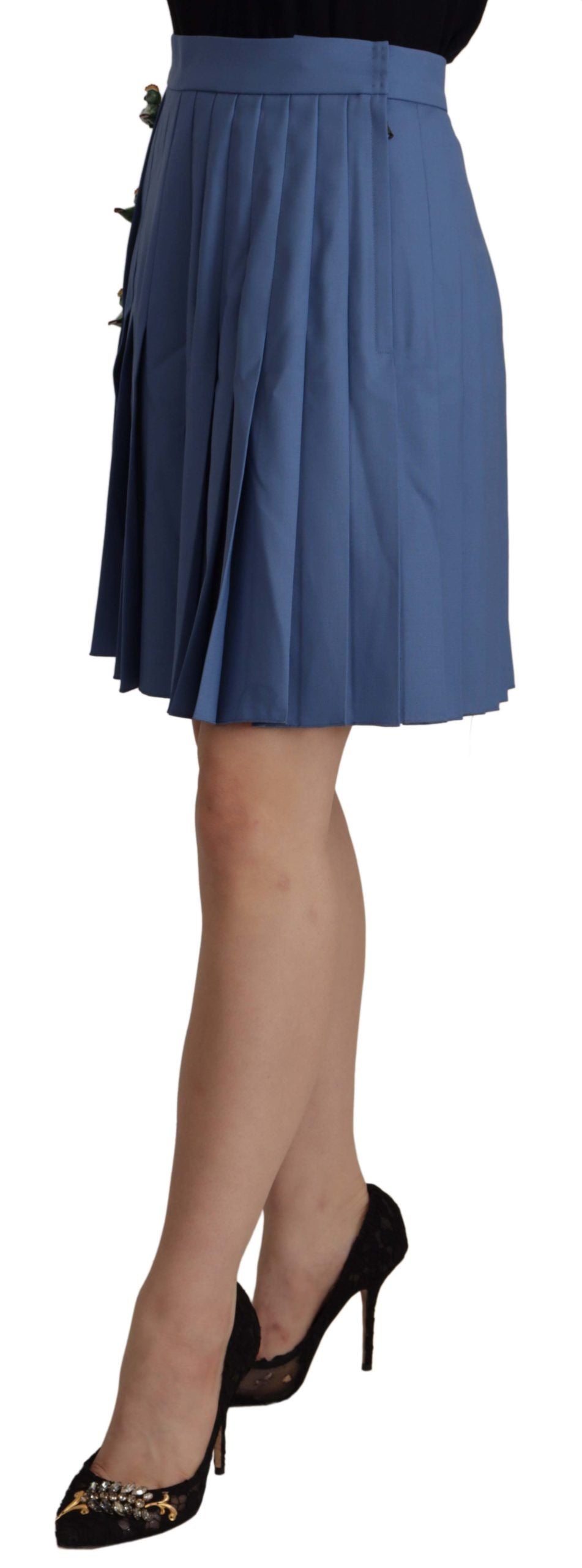 Mini-jupe plissée en laine bleue ornée Dolce & Gabbana