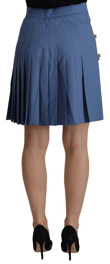 Mini-jupe plissée en laine bleue ornée Dolce & Gabbana