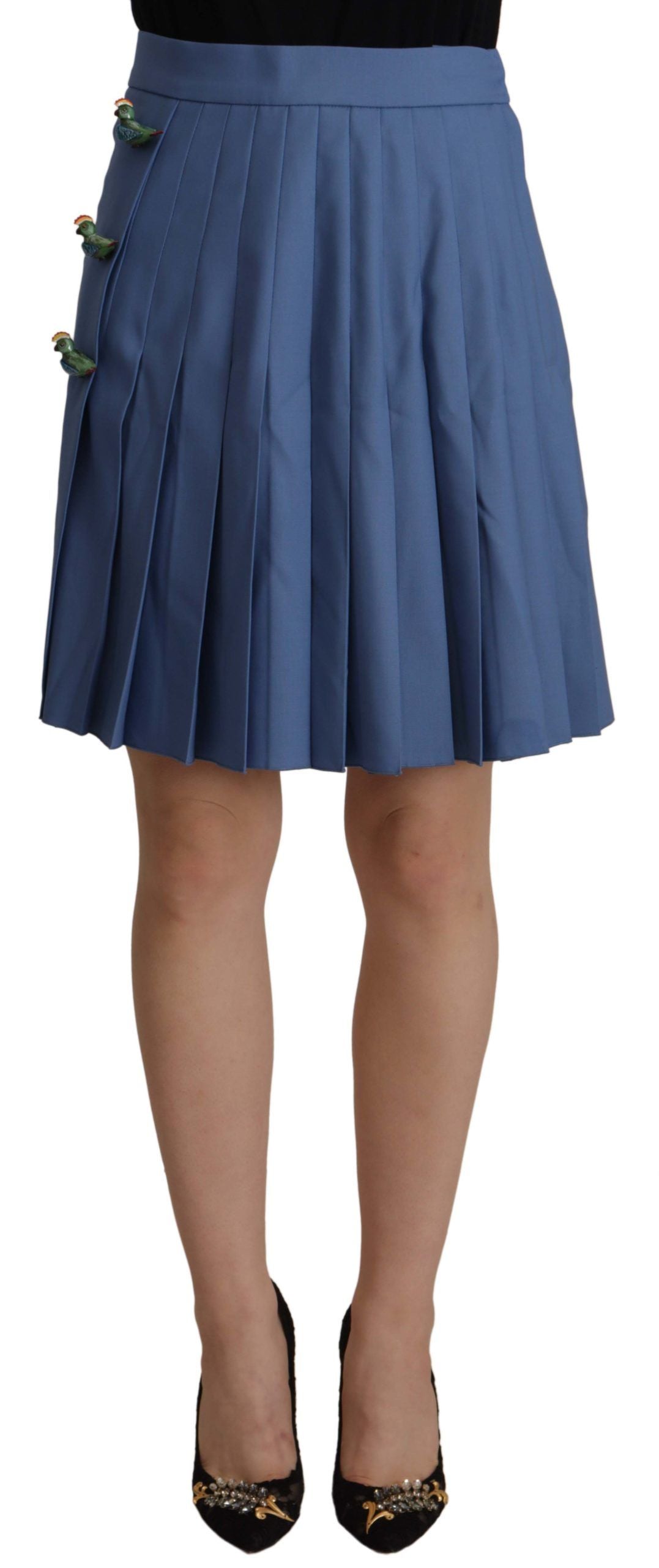 Mini-jupe plissée en laine bleue ornée Dolce & Gabbana