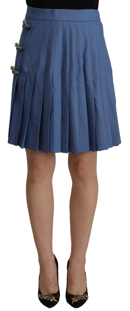 Mini-jupe plissée en laine bleue ornée Dolce & Gabbana