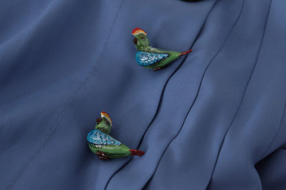 Mini-jupe plissée en laine bleue ornée Dolce & Gabbana