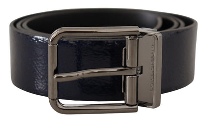 Ceinture Dolce & Gabbana en cuir verni bleu avec boucle logo argentée