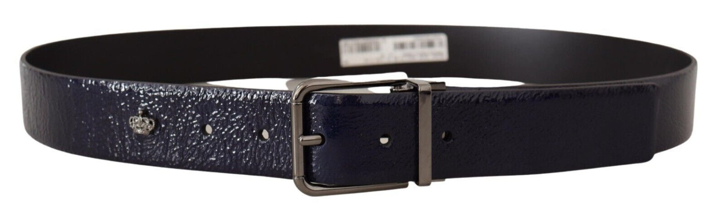 Ceinture Dolce & Gabbana en cuir verni bleu avec boucle logo argentée