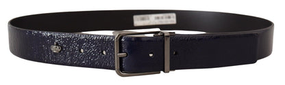 Ceinture Dolce & Gabbana en cuir verni bleu avec boucle logo argentée