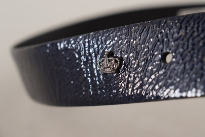 Ceinture Dolce & Gabbana en cuir verni bleu avec boucle logo argentée