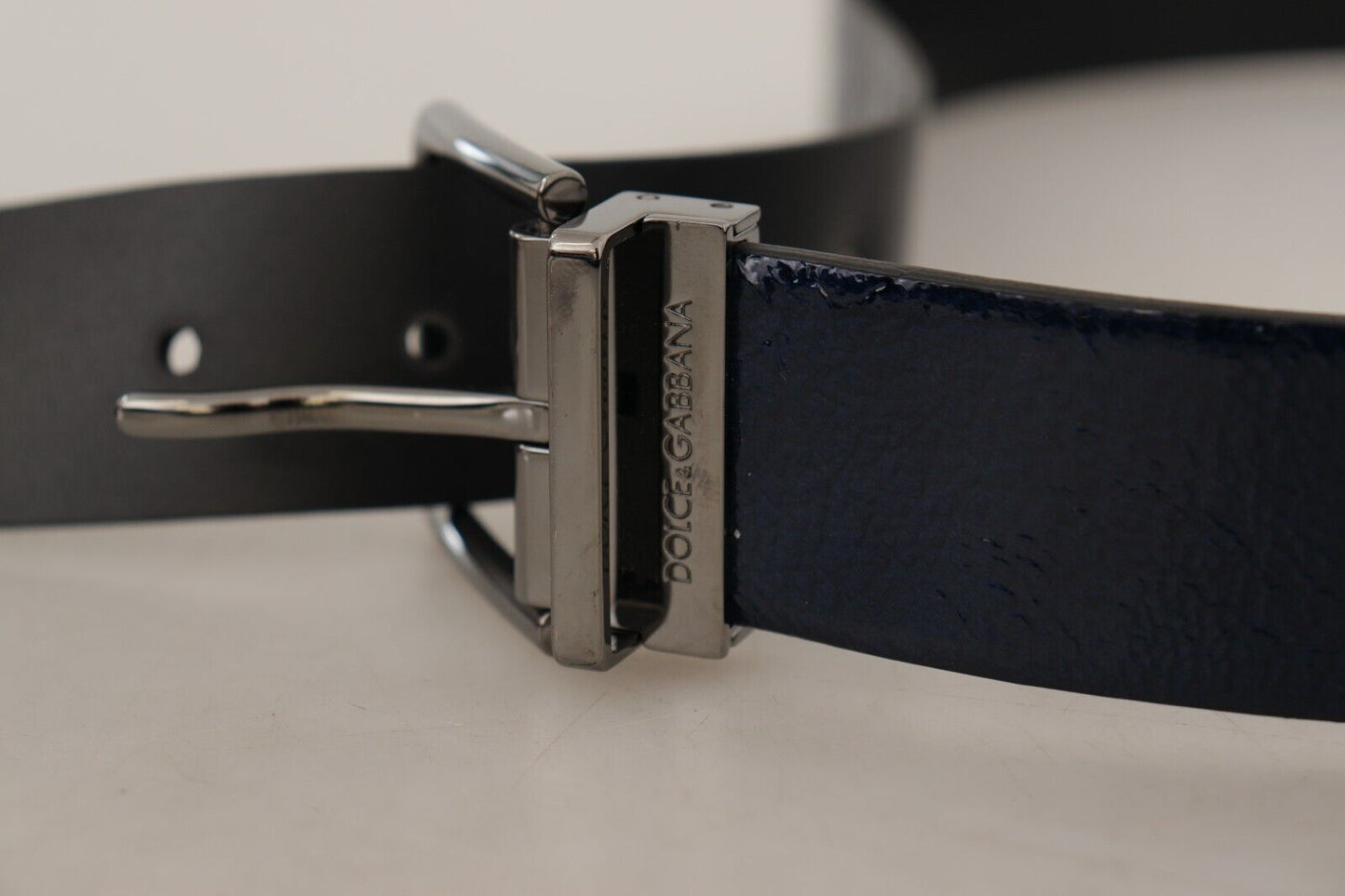 Ceinture Dolce & Gabbana en cuir verni bleu avec boucle logo argentée